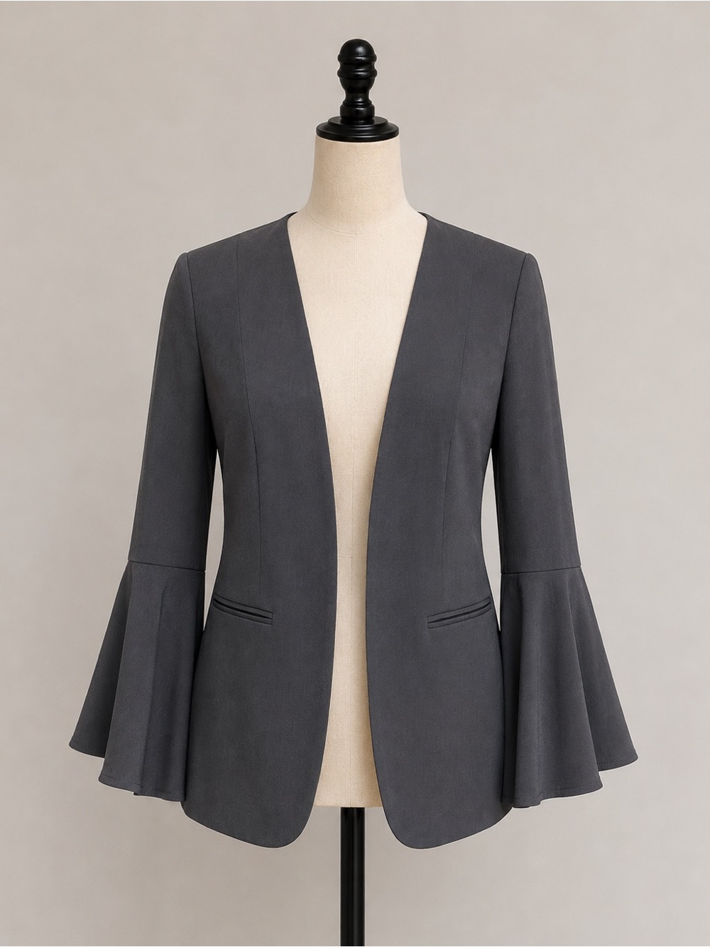 Kensie Charcoal Open-Front Jacket with Bell Sleeves